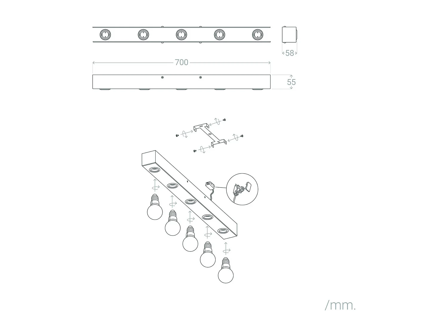 Lampe Murale Salle de Bain Métal 5 Spots Aizkra Noir