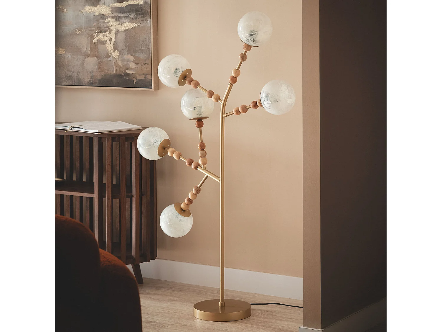 Lampadaire Métal et Verre Routi  Doré