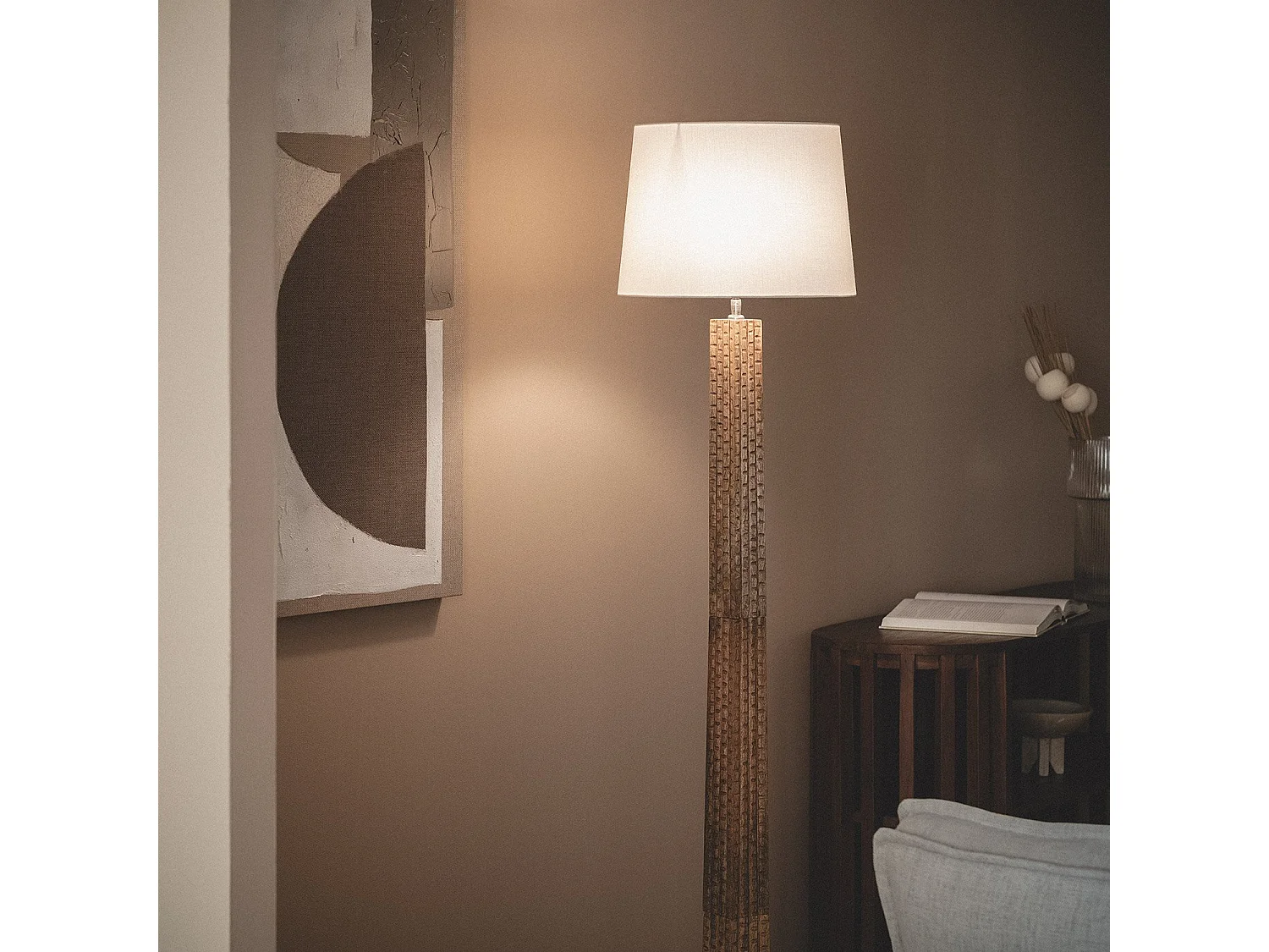 Lampada da Terra Legno Kyathi ILUZZIA Bianco