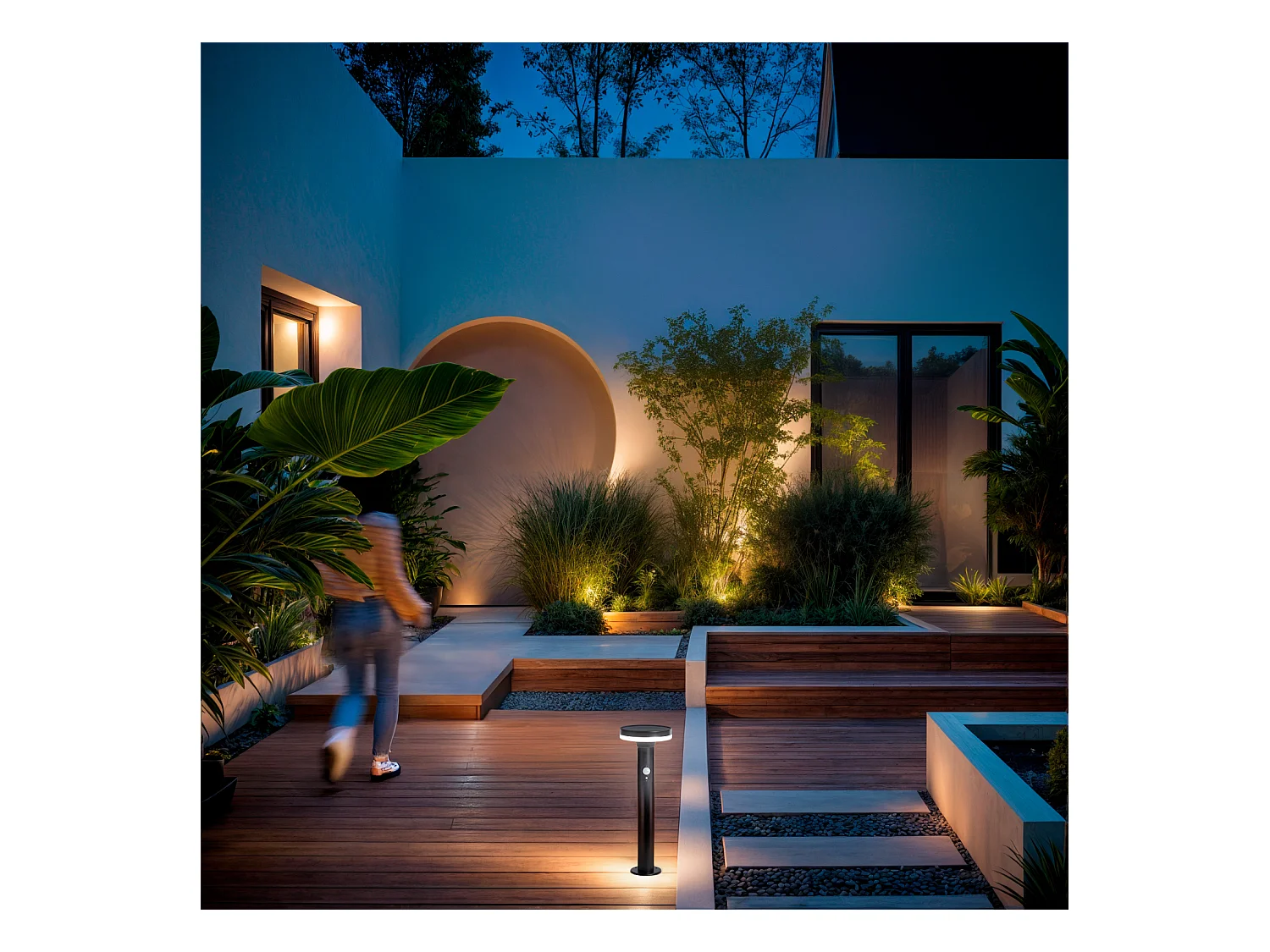 Balise Solaire Extérieure LED 6W en Saillie sur Pied 45cm avec Détecteur de Mouvement Helios Inox 304  4000K Blanc neutre