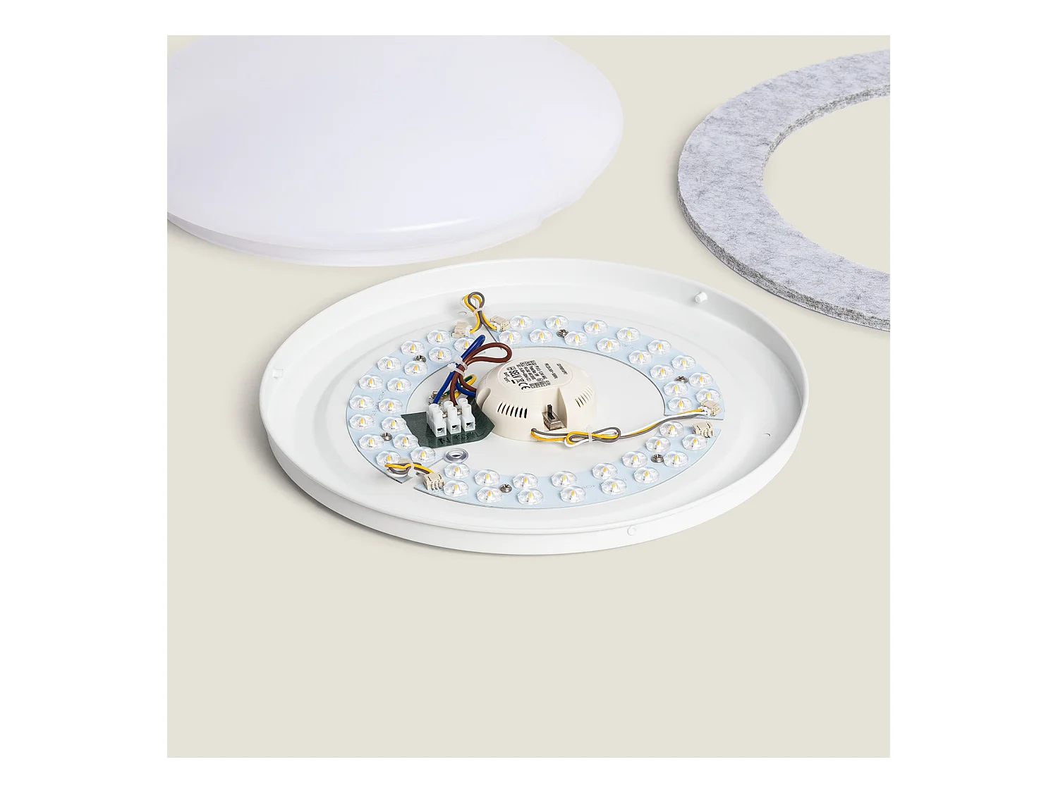 Plafonnier LED 18W Rond Feutre Ø460 mm CCT Sélectionnable Lezhan Gris