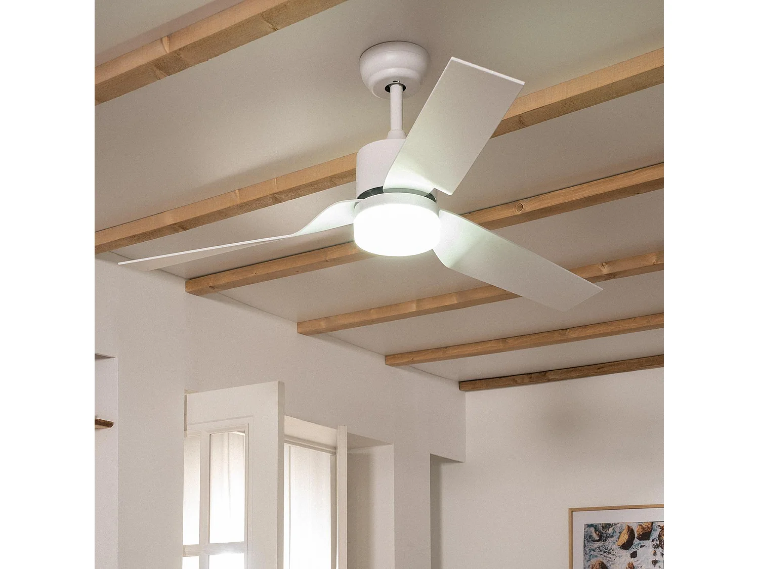 Ventilateur de plafond Silencieux Minimal Blanc 132cm Moteur DC Blanc CCT Avec lumière, Télécommande, Wifi: False