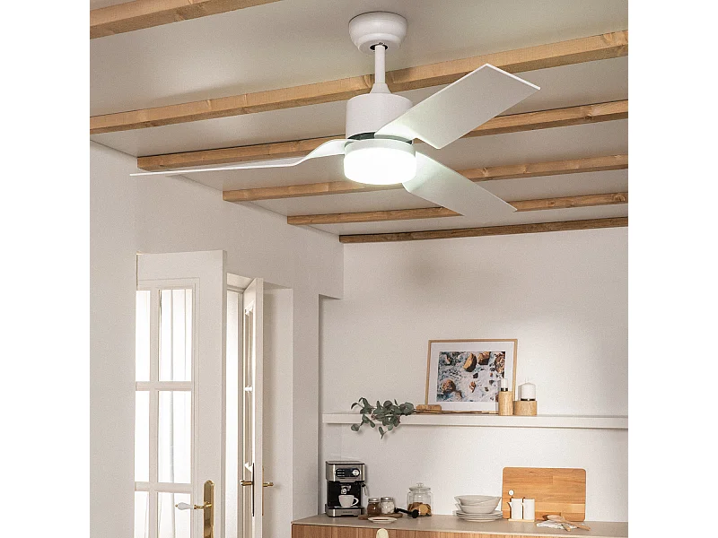 Ventilatore da Soffitto Silenzioso Minimal Bianco 132cm Motore DC Bianco Con Luce, Telecomando, Wifi: True