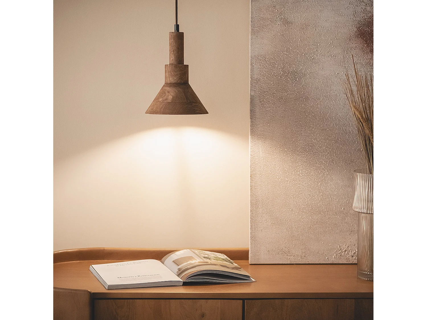 Suspension Bois Dallas Cône Brun