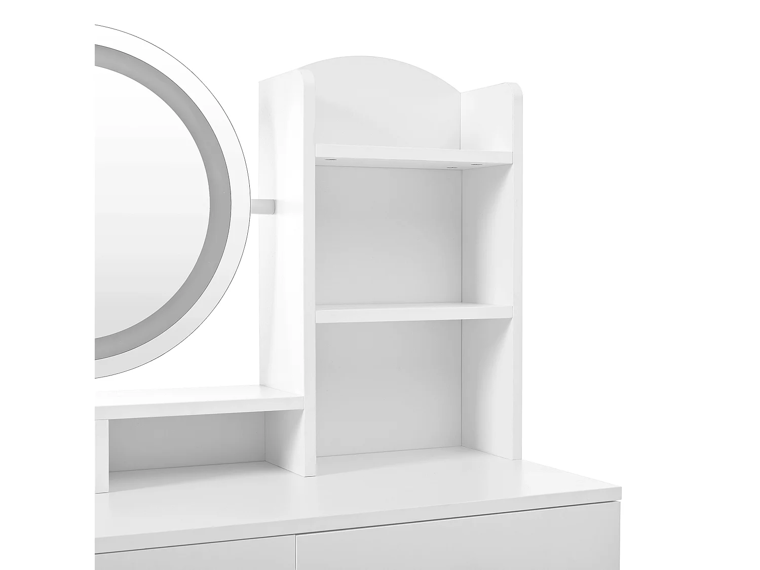 Coiffeuse Avec Miroir En Forme De Cœur LED - 4 Tiroirs Et étagères - Dimensions 80x40x135 Cm - Inclut Tabouret - Blanc