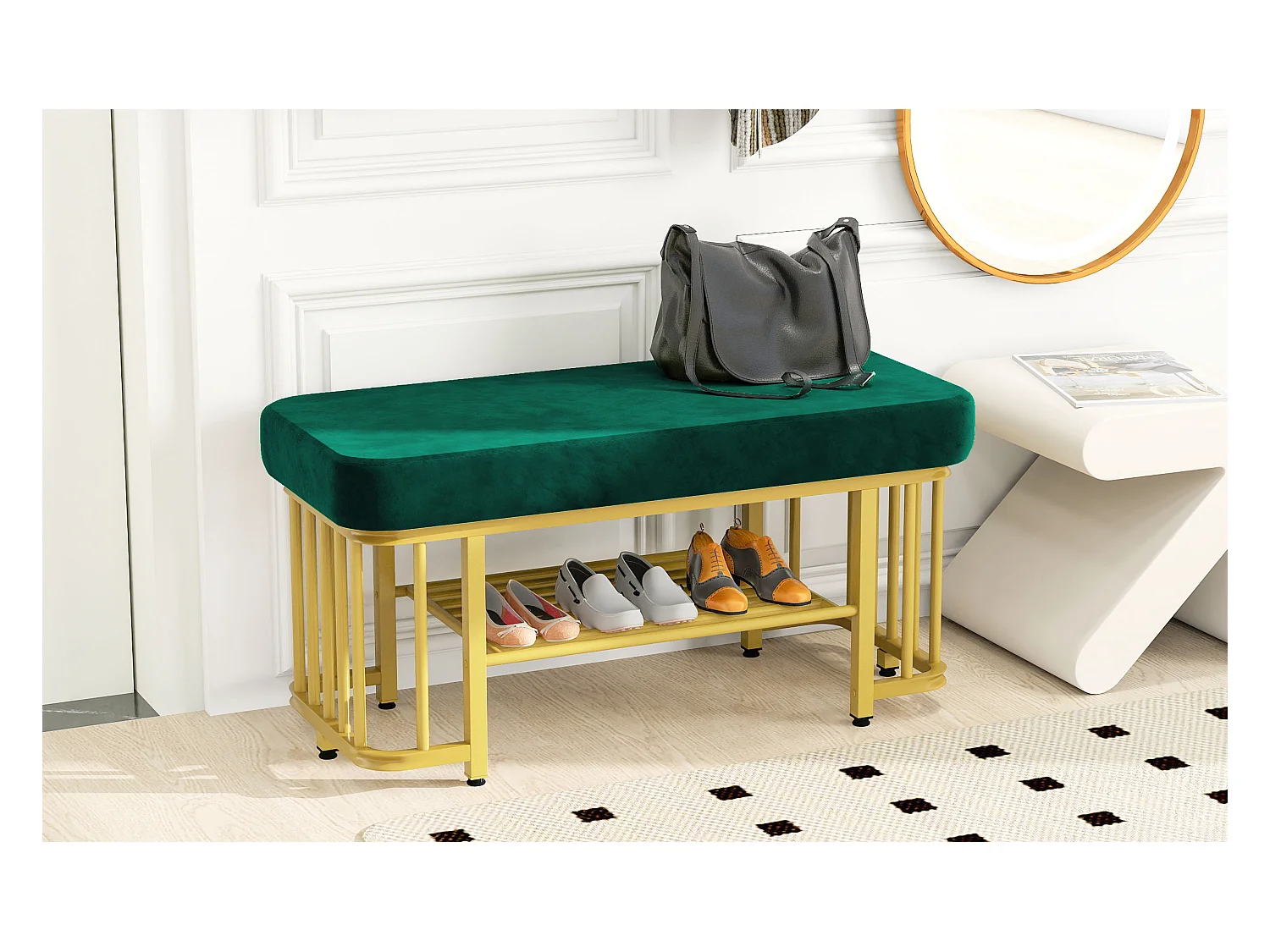 Meuble à chaussures 80x35x39.5cm - avec des étagères ouvertes - Vert+Doré