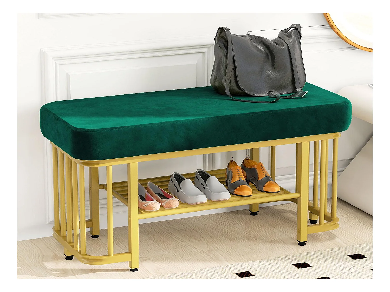 Schuhschrank 80×35×39.5 cm - mit offenen Fächern - ​​grün+gold​