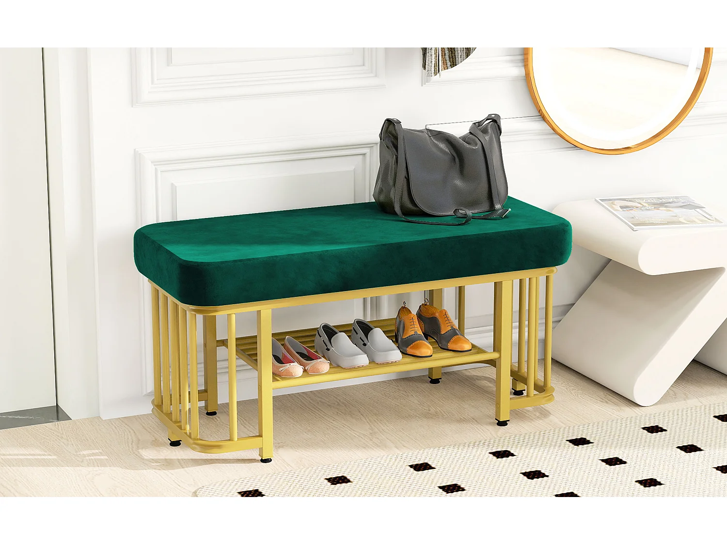 Meuble à chaussures 80x35x39.5cm - avec des étagères ouvertes - Vert+Doré