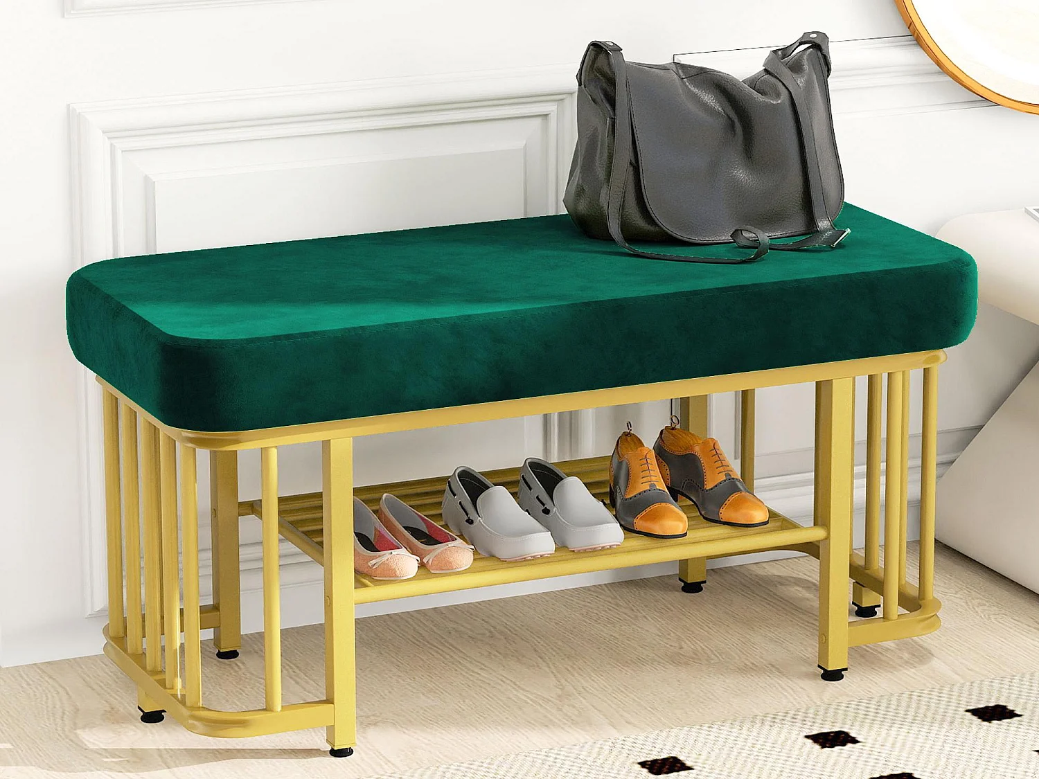 Mueble para zapatos 80×35×39.5 cm - con estantes abiertos - ​​verde+dorado