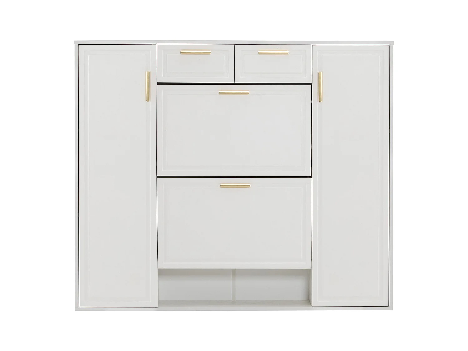 Meuble à chaussures moderne 120x24x107cm - 2 portes et 2 tiroirs - 2 portes abattants - Blanc