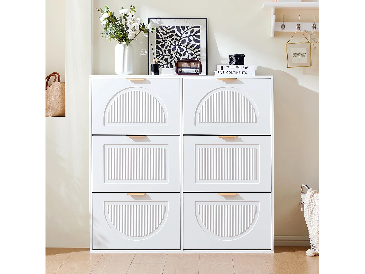 Moderne schoenenkast 118x25x115 cm - met 6 neerklapbare deuren - Wit