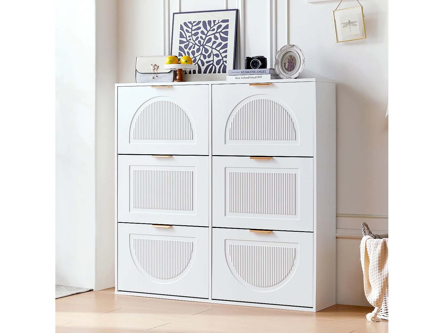 Moderne schoenenkast 118x25x115 cm - met 6 neerklapbare deuren - Wit