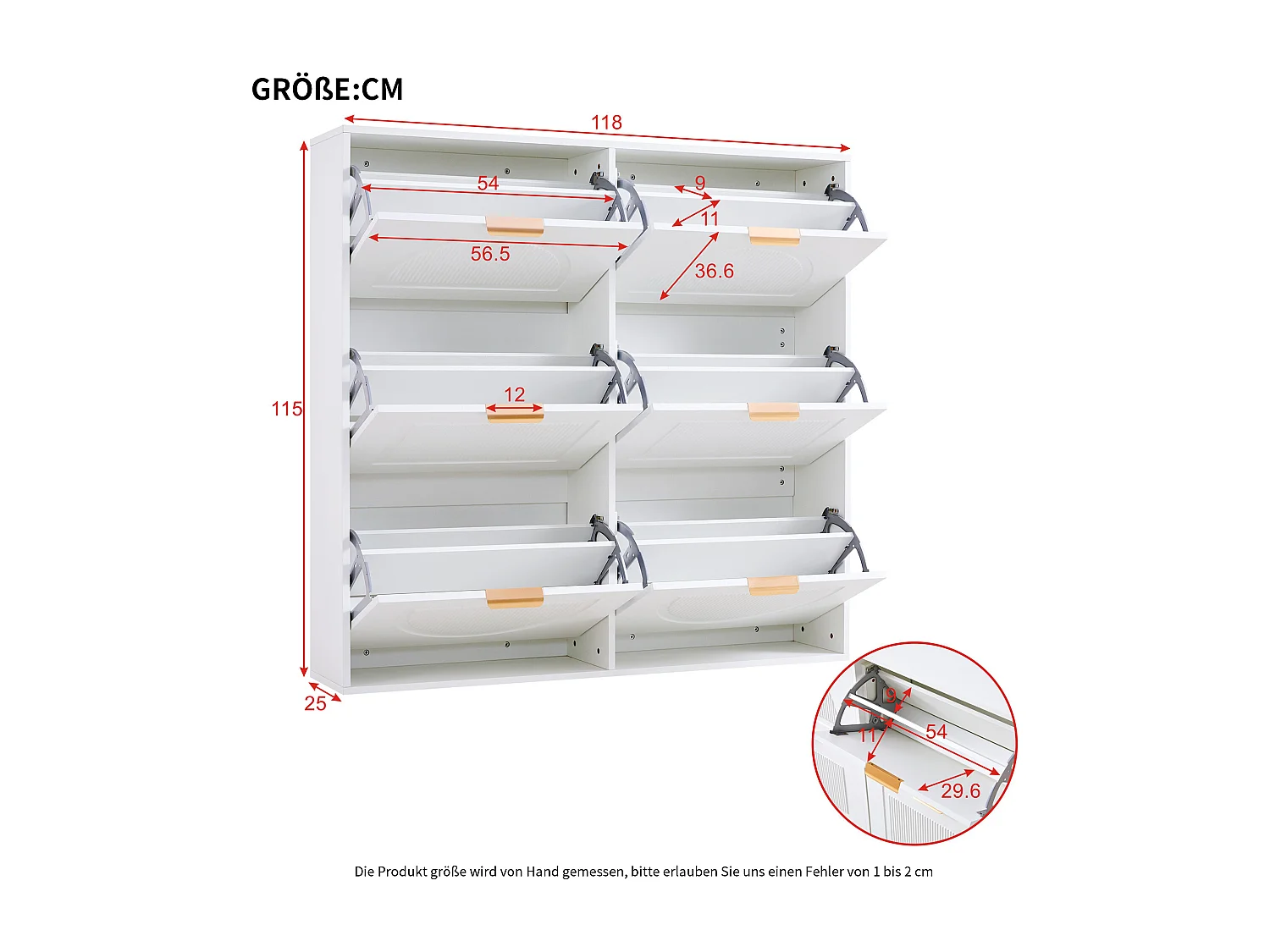 Moderne schoenenkast 118x25x115 cm - met 6 neerklapbare deuren - Wit