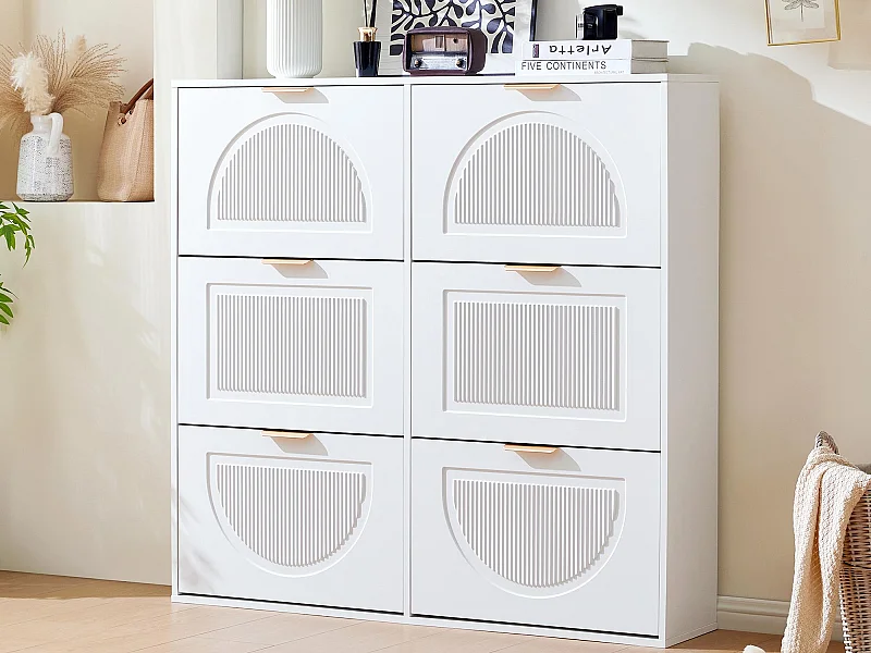 Moderne schoenenkast 118x25x115 cm - met 6 neerklapbare deuren - Wit