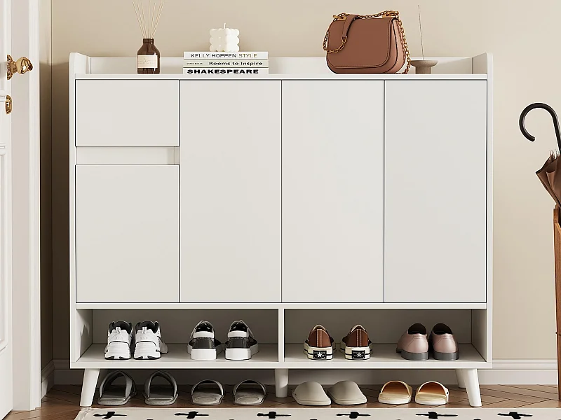 Meuble à chaussures moderne 120x35x99cm - 4 portes et 1 tiroir - Blanc