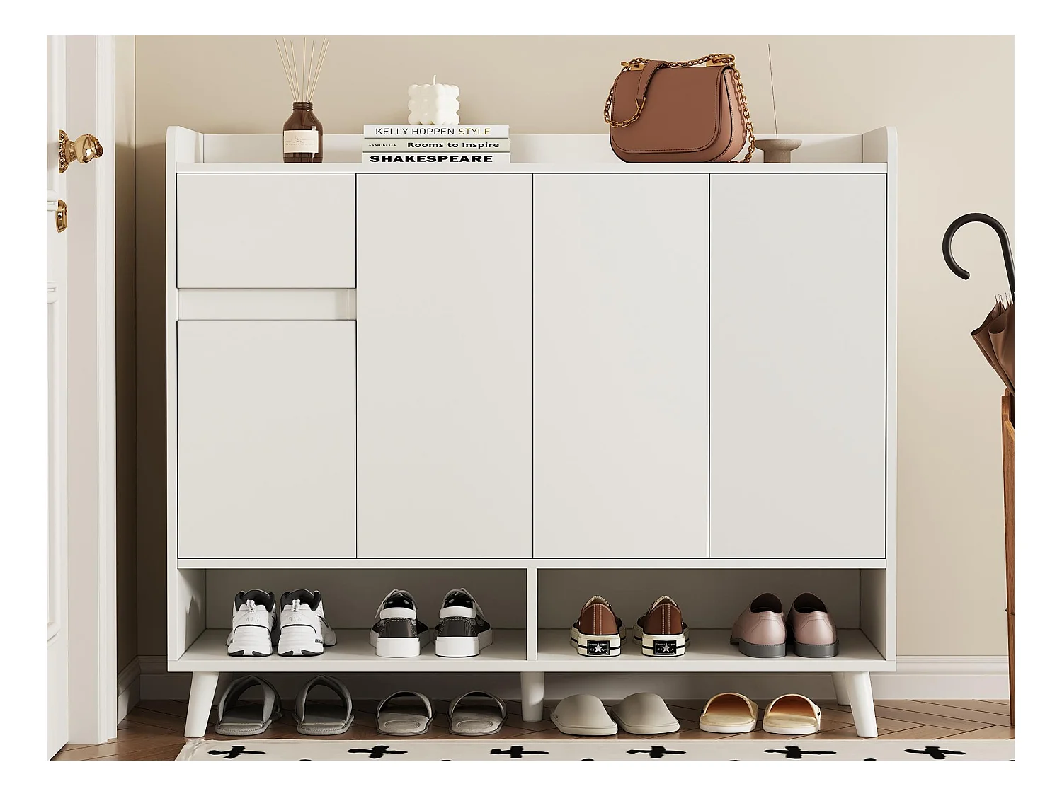 Meuble à chaussures moderne 120x35x99cm - 4 portes et 1 tiroir - Blanc