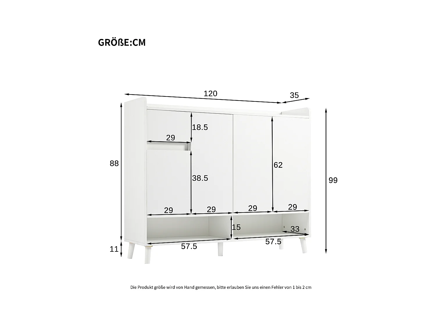 Meuble à chaussures moderne 120x35x99cm - 4 portes et 1 tiroir - Blanc