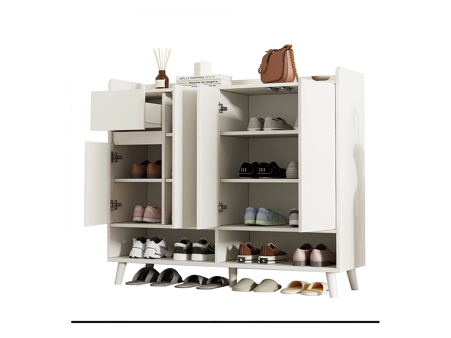 Meuble à chaussures moderne 120x35x99cm - 4 portes et 1 tiroir - Blanc