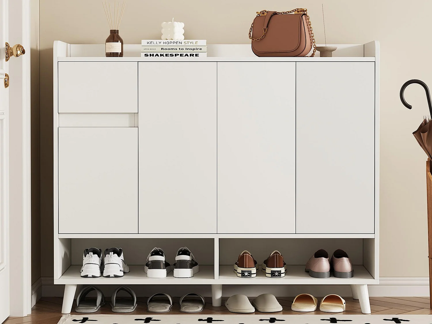 Meuble à chaussures moderne 120x35x99cm - 4 portes et 1 tiroir - Blanc