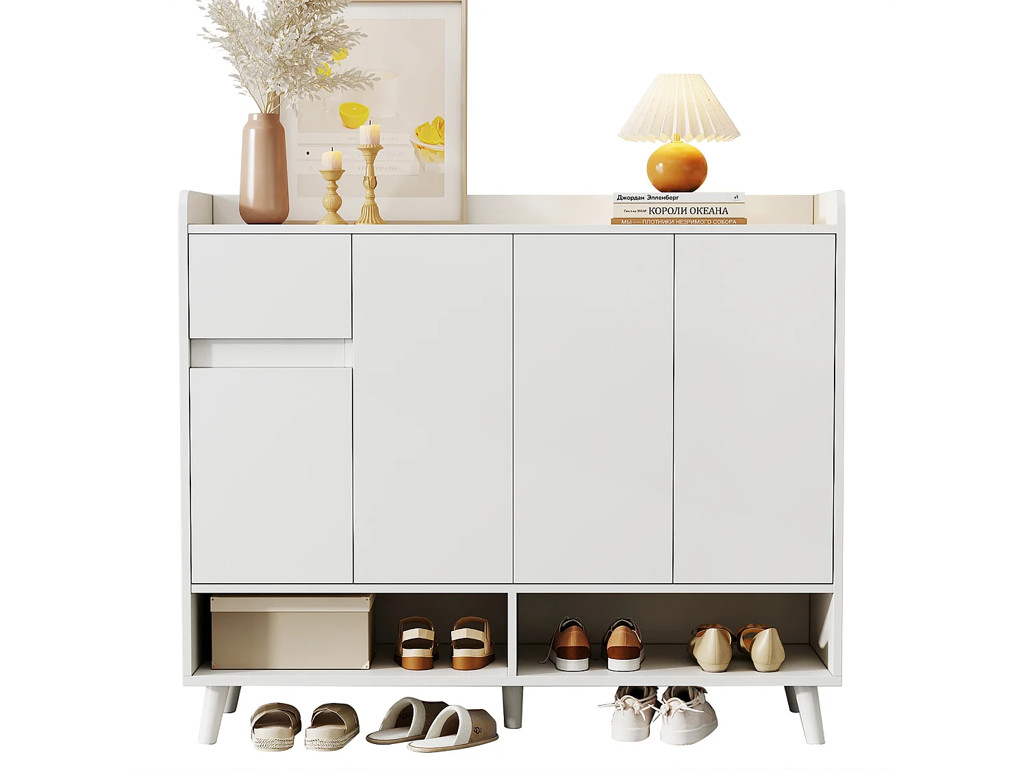 Meuble à chaussures moderne 120x35x99cm - 4 portes et 1 tiroir - Blanc