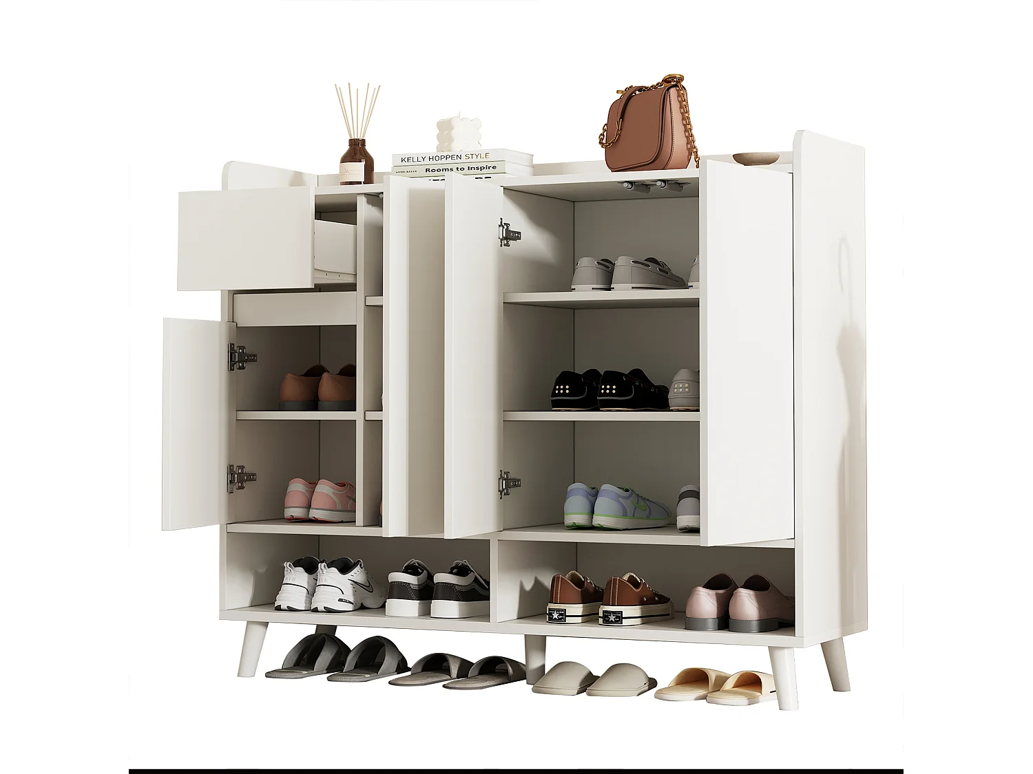 Meuble à chaussures moderne 120x35x99cm - 4 portes et 1 tiroir - Blanc