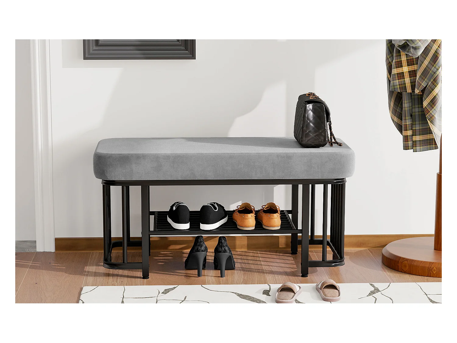 Schoenmeubel 80×35×39.5 cm - met open planken - zwart+grijs