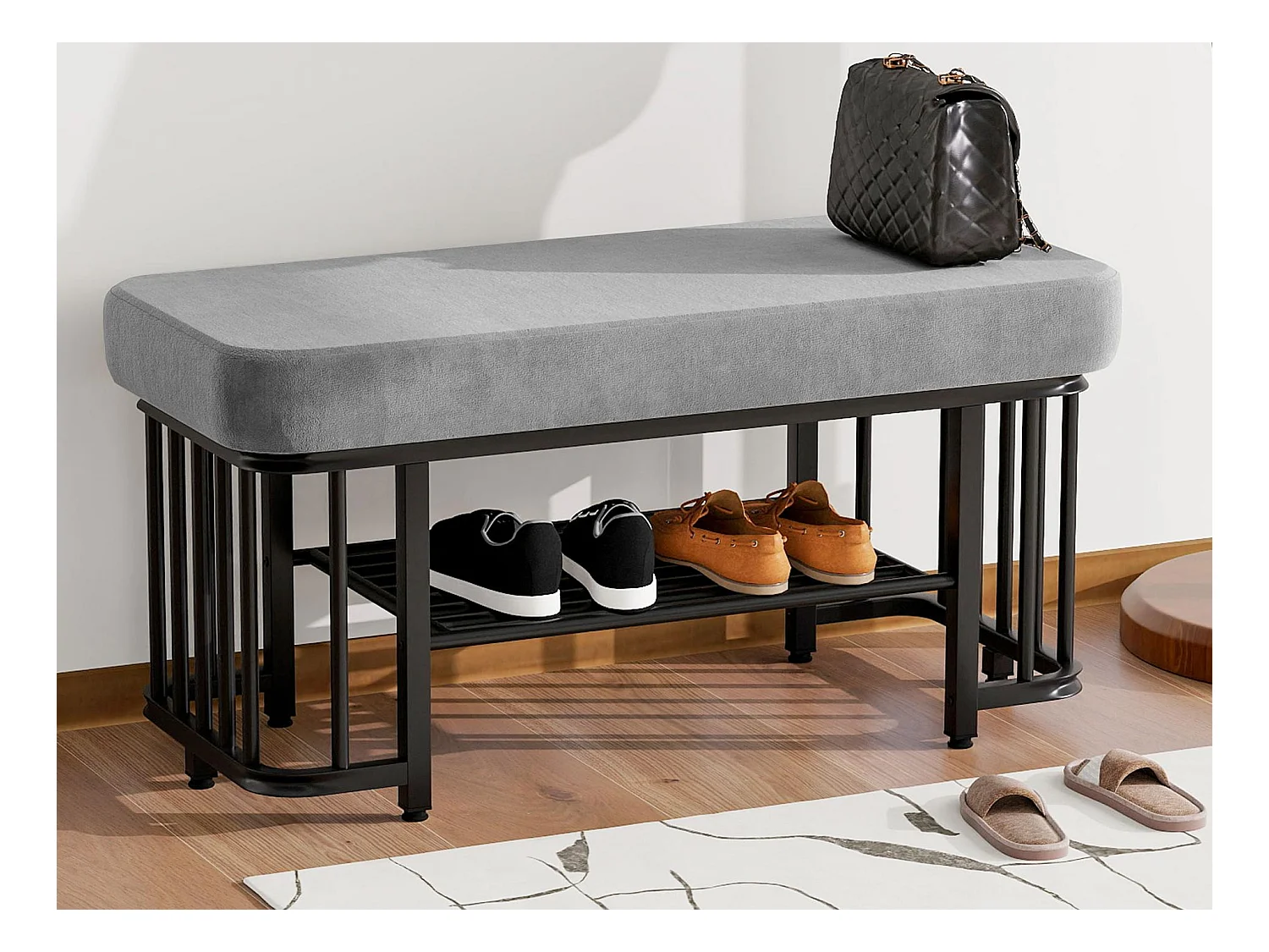 Meuble à chaussures 80x35x39.5cm - avec des étagères ouvertes - Noir+Gris