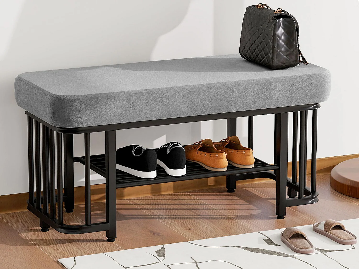 Armário de sapatos 80×35×39.5 cm - com prateleiras abertas - preto+cinza