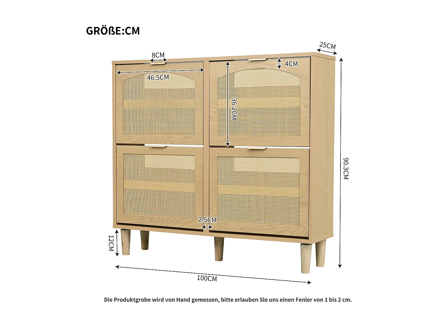 Meuble à chaussures en bois et rotin - 4 portes abattants - Naturel
