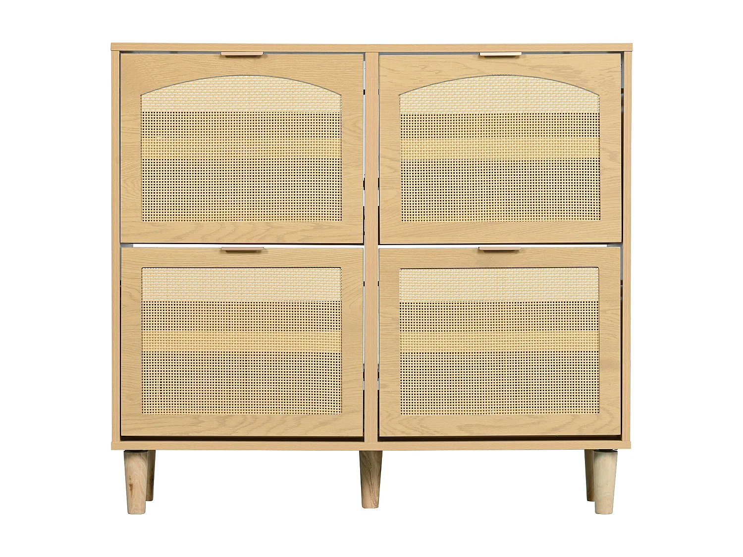 Schuhschrank aus Holz und Rattan - 4 Klapptüren - natur