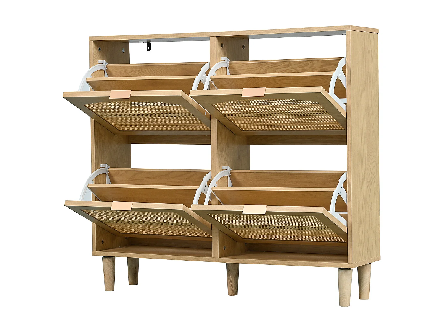 Schuhschrank aus Holz und Rattan - 4 Klapptüren - natur