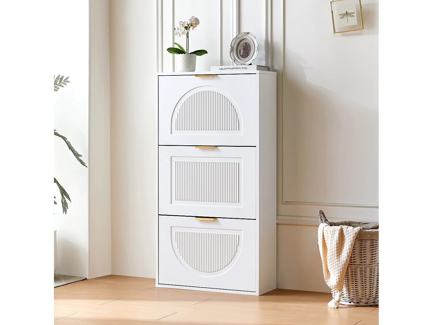 Moderne schoenenkast 60x24x114 cm - met 3 neerklapbare deuren - Wit