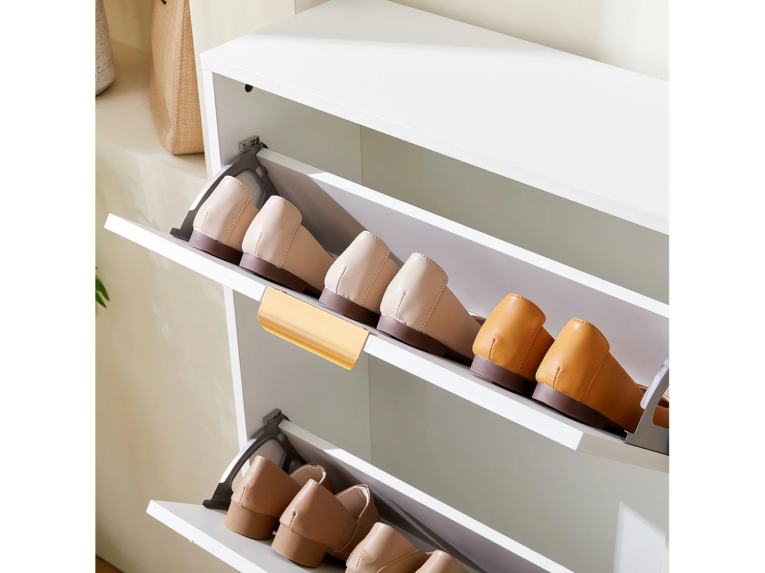 Moderne schoenenkast 60x24x114 cm - met 3 neerklapbare deuren - Wit