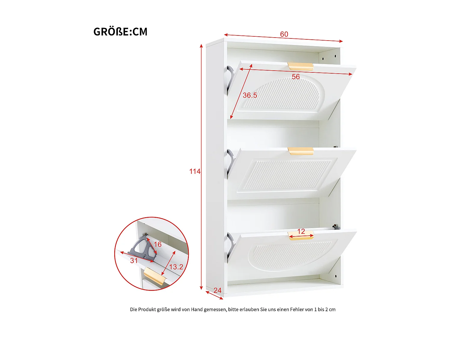 Meuble à chaussures moderne 60x24x114cm - 3 portes abattants - Blanc