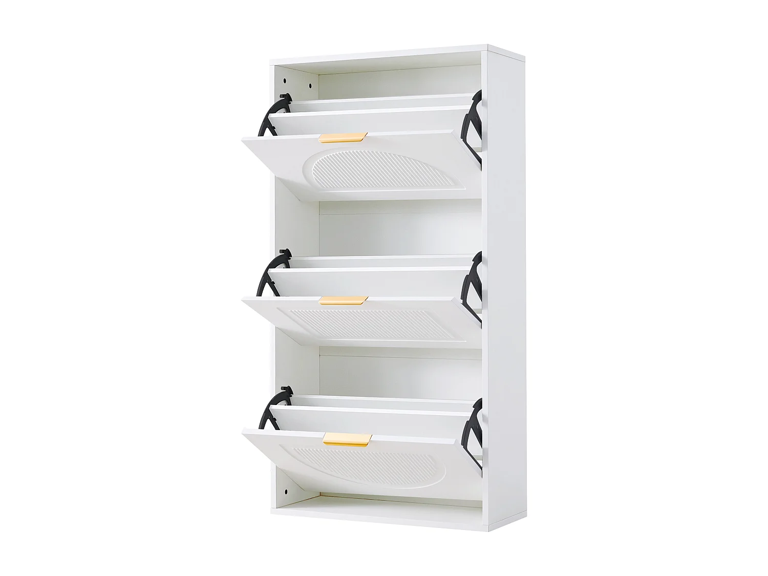 Modern Shoe Cabinet 60x24x114cm - 3 Drop-Down Doors - White