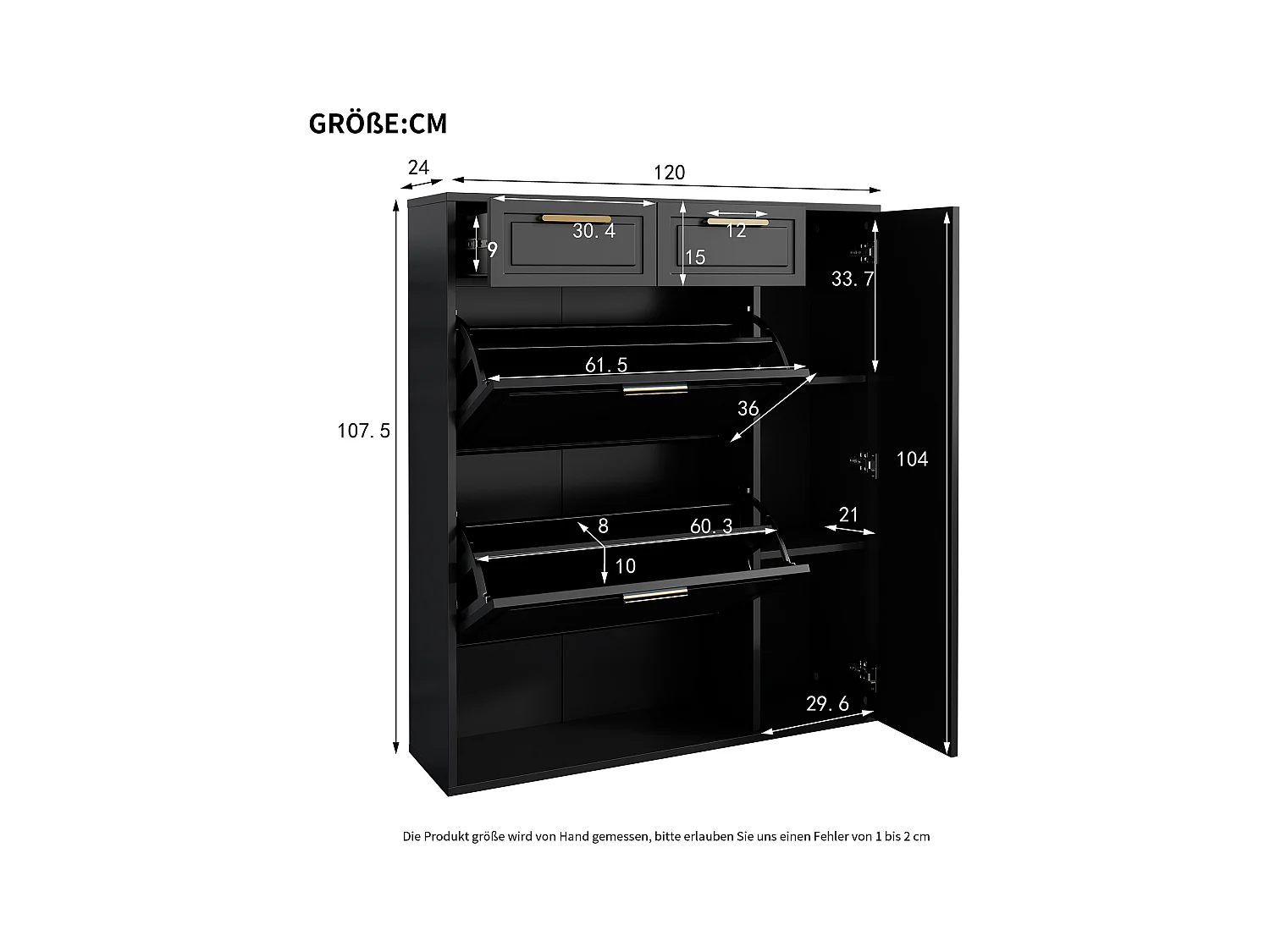 Moderner Schuhschrank 95×24×107 cm - 1 Tür & 2 Schubladen - 2 Faltüren - schwarz
