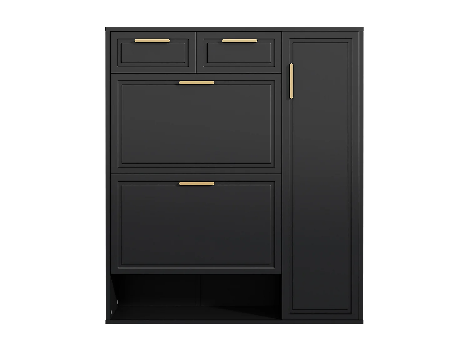 Moderner Schuhschrank 95×24×107 cm - 1 Tür & 2 Schubladen - 2 Faltüren - schwarz