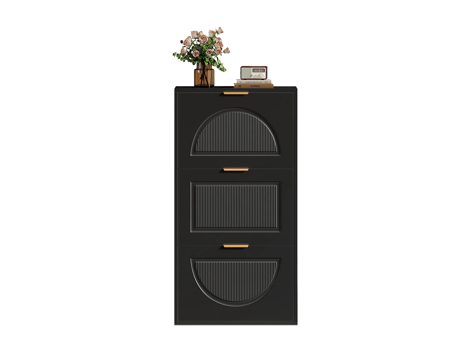 Modern Shoe Cabinet 60x24x114cm - 3 Drop-Down Doors - Black