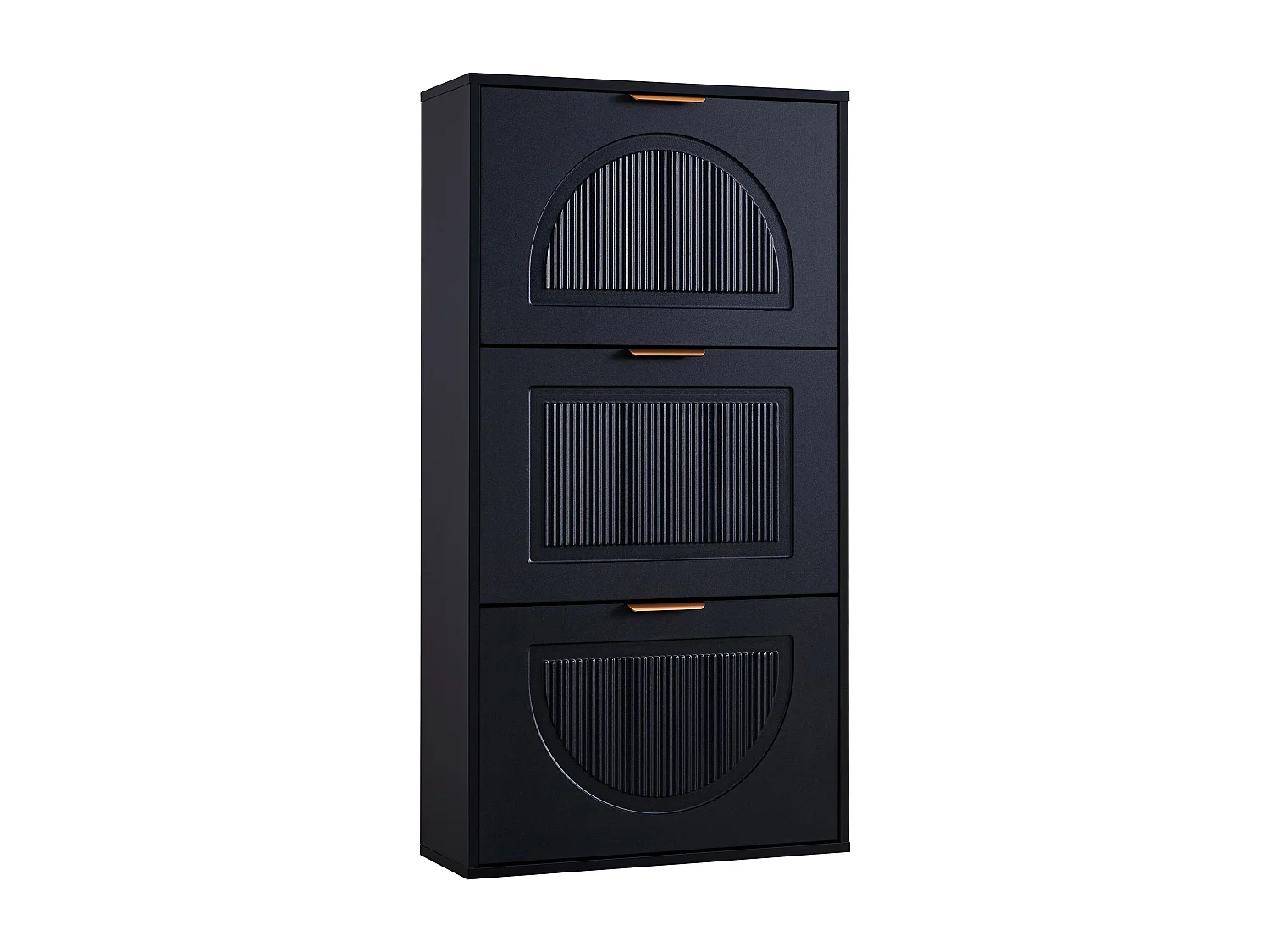 Modern Shoe Cabinet 60x24x114cm - 3 Drop-Down Doors - Black