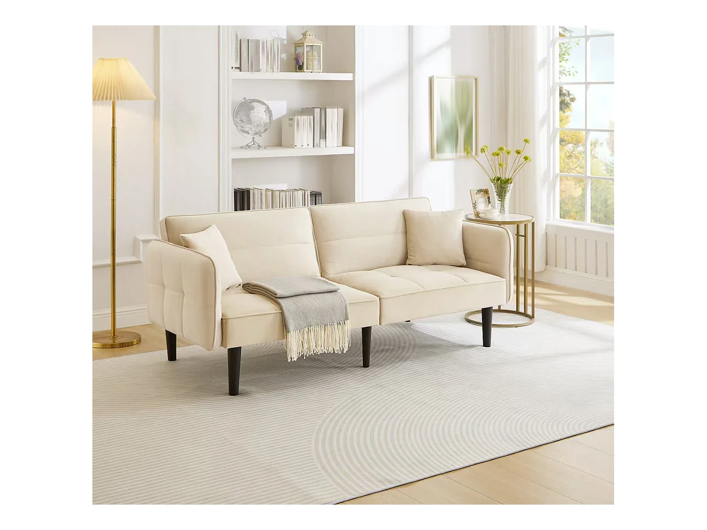 Canapé 2 en 1 réglable – 2 places – Velours – Beige