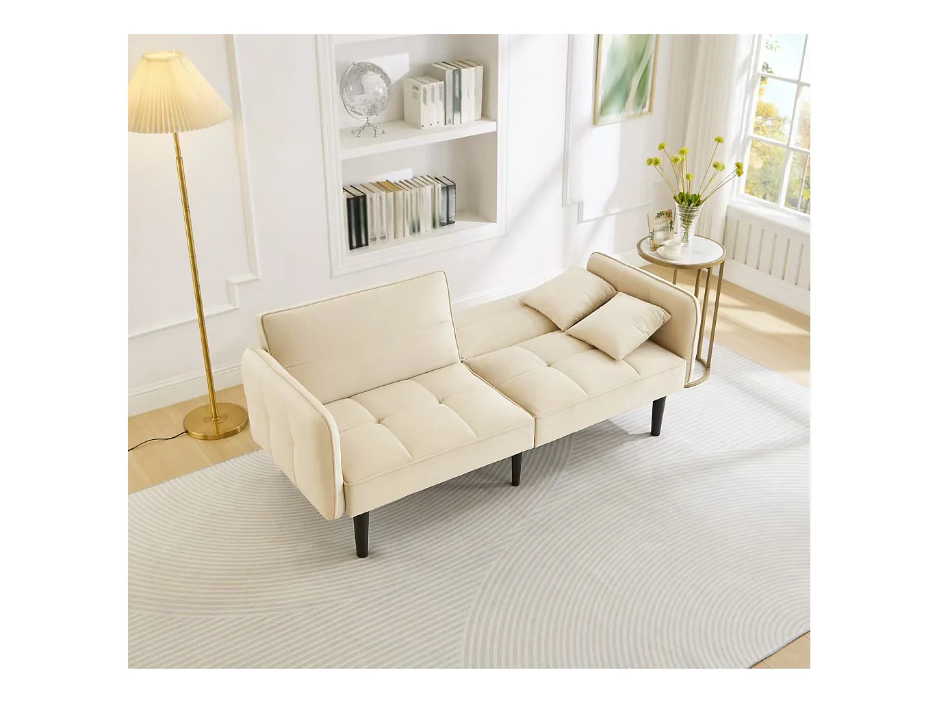 Canapé 2 en 1 réglable – 2 places – Velours – Beige