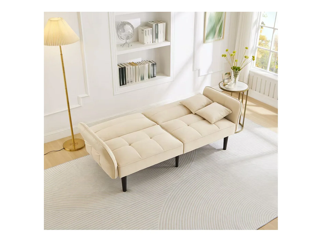 Canapé 2 en 1 réglable – 2 places – Velours – Beige