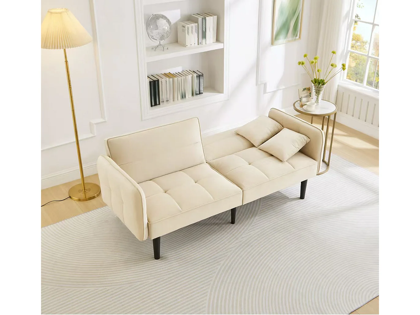 Canapé 2 en 1 réglable – 2 places – Velours – Beige