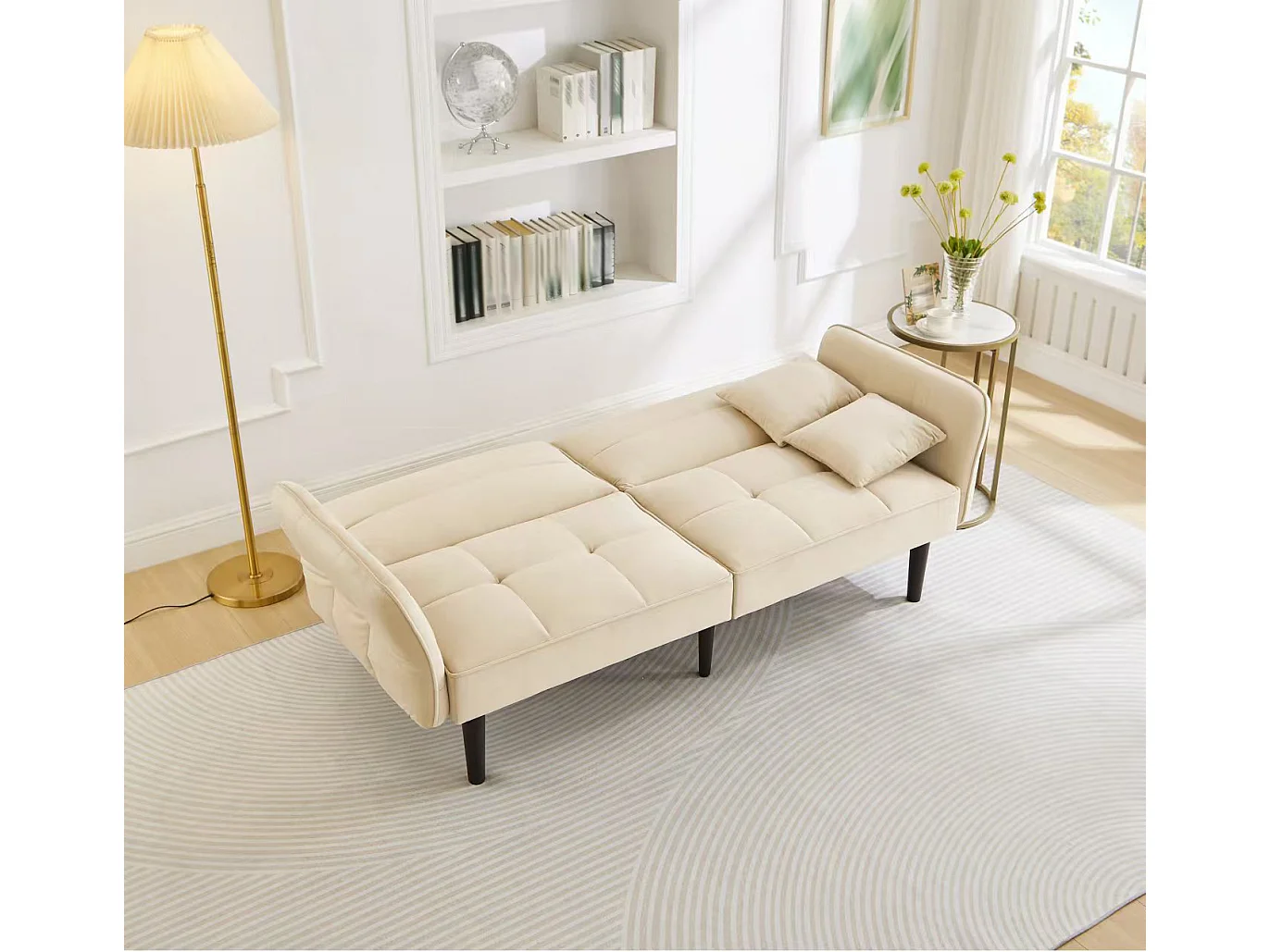 Canapé 2 en 1 réglable – 2 places – Velours – Beige