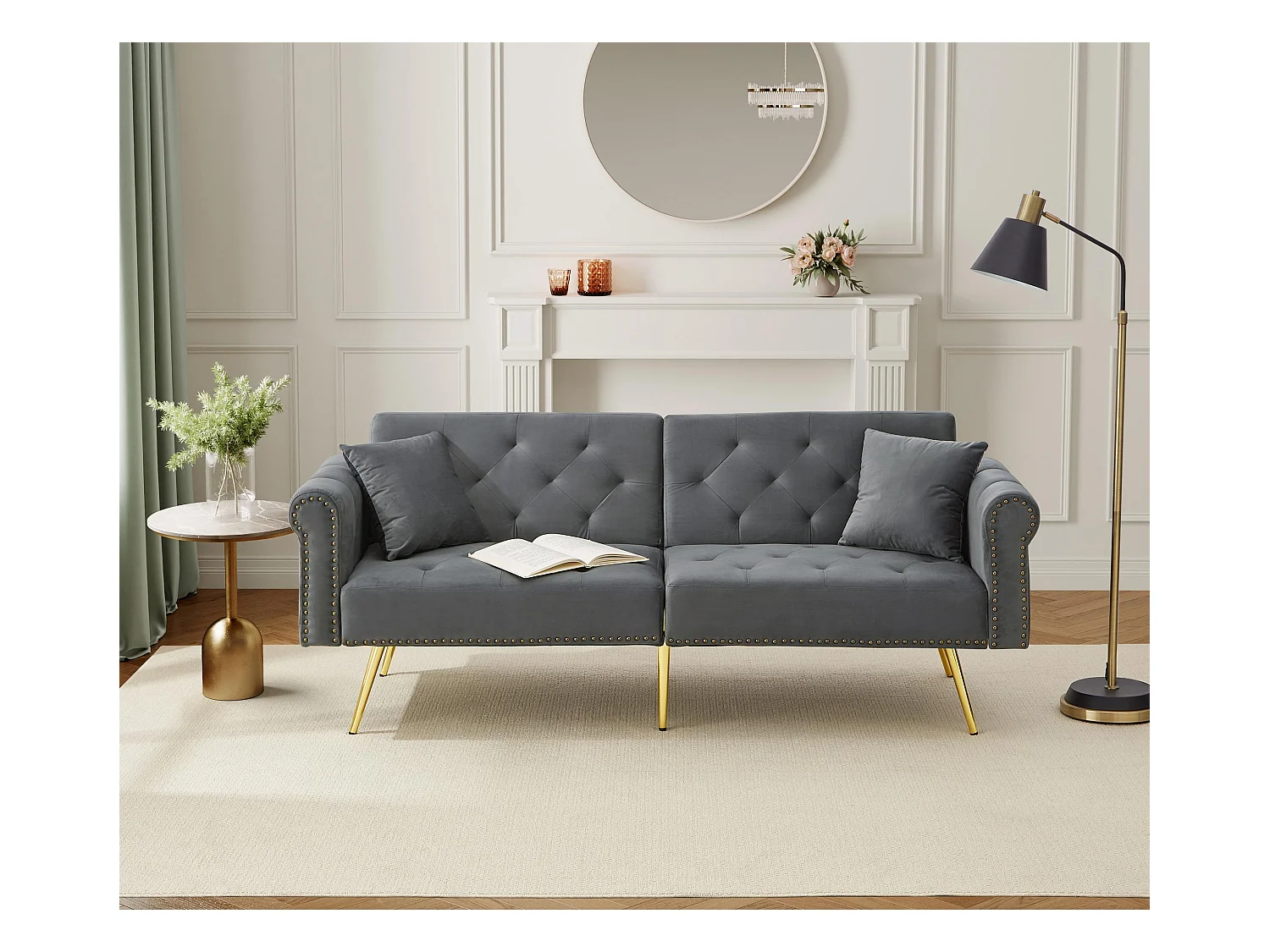 Moderne bank 2-zits - Fluweel - Verstelbare rugleuning in 3 standen - Grijs