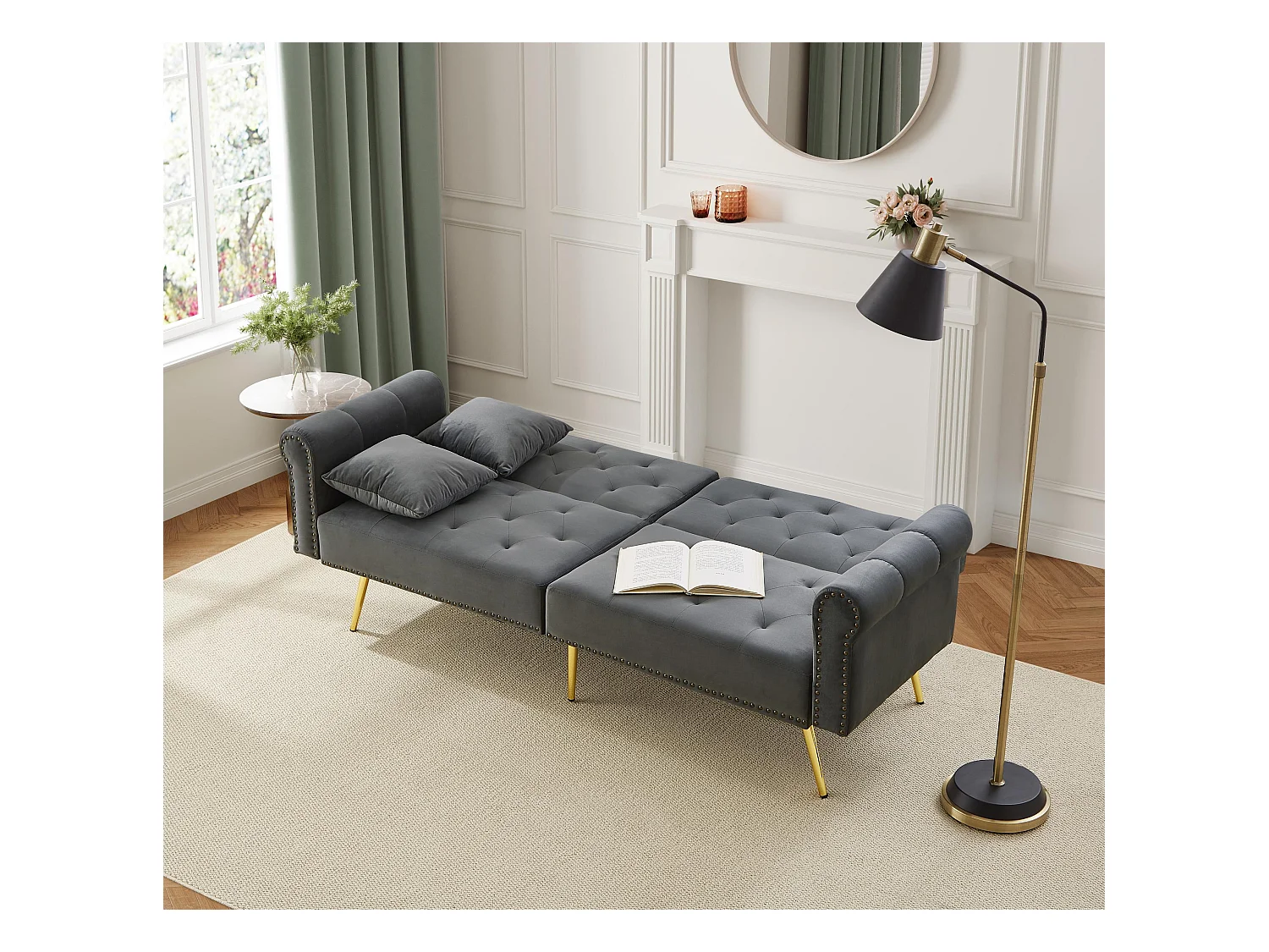 Moderne bank 2-zits - Fluweel - Verstelbare rugleuning in 3 standen - Grijs