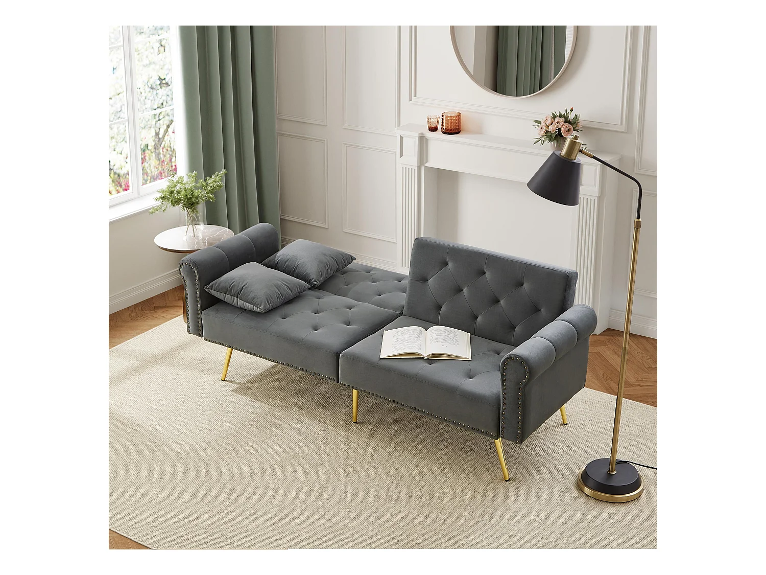 Moderne bank 2-zits - Fluweel - Verstelbare rugleuning in 3 standen - Grijs