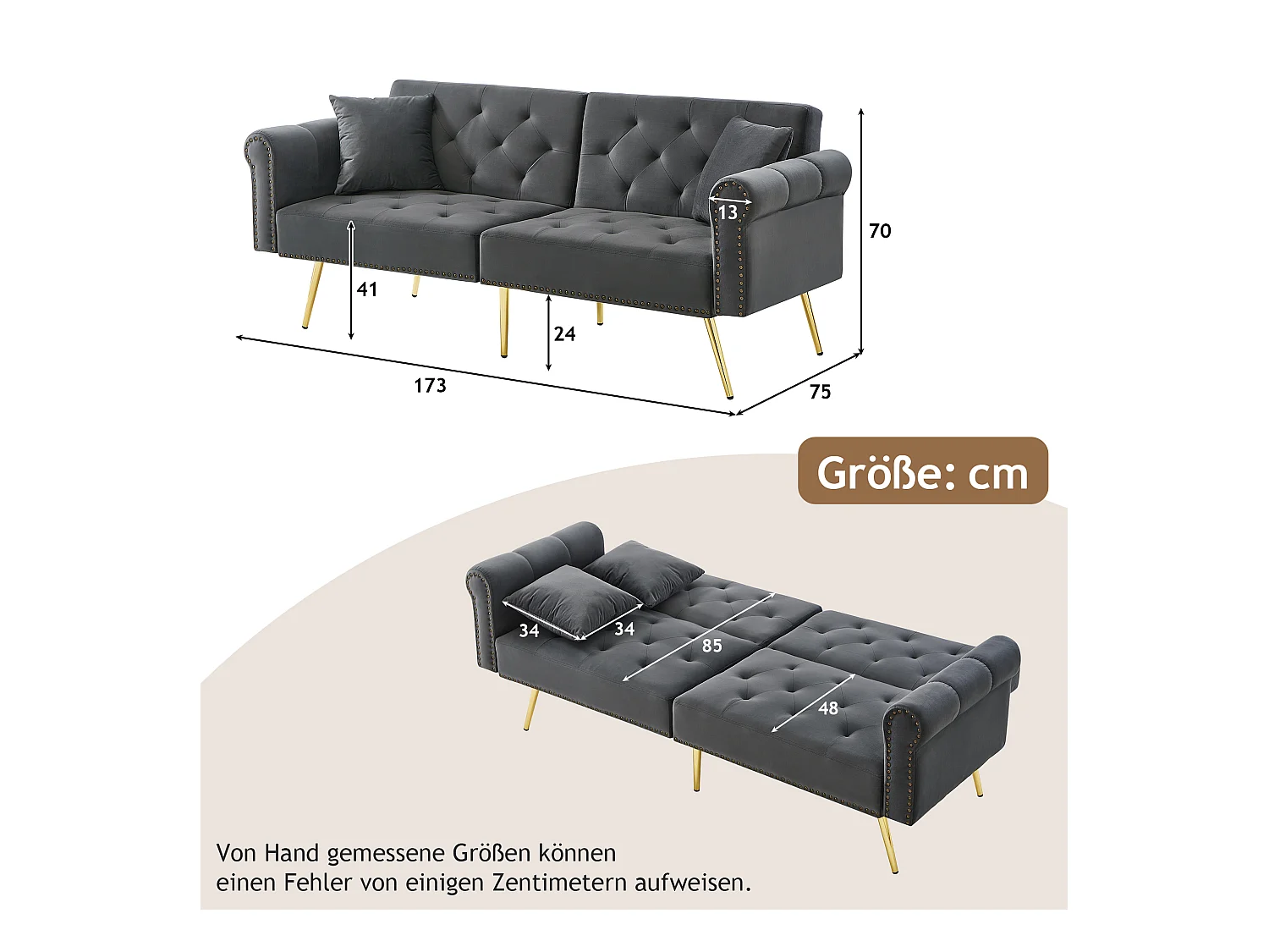 Moderne bank 2-zits - Fluweel - Verstelbare rugleuning in 3 standen - Grijs