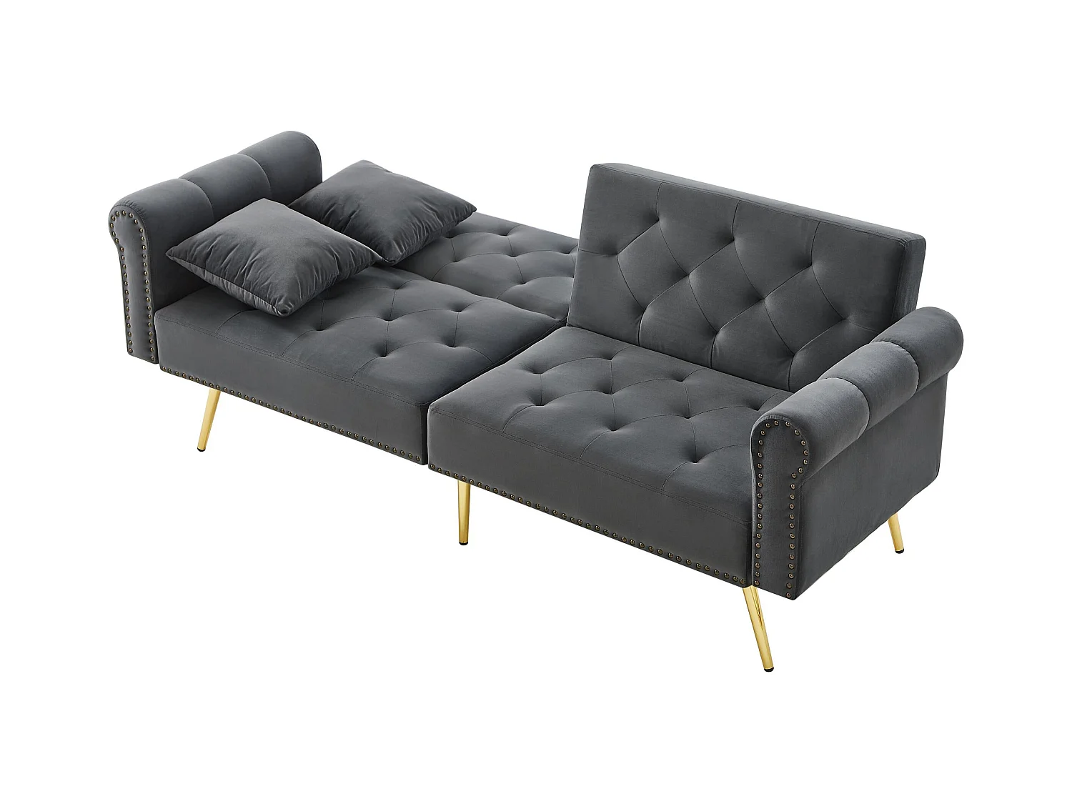 Moderne bank 2-zits - Fluweel - Verstelbare rugleuning in 3 standen - Grijs