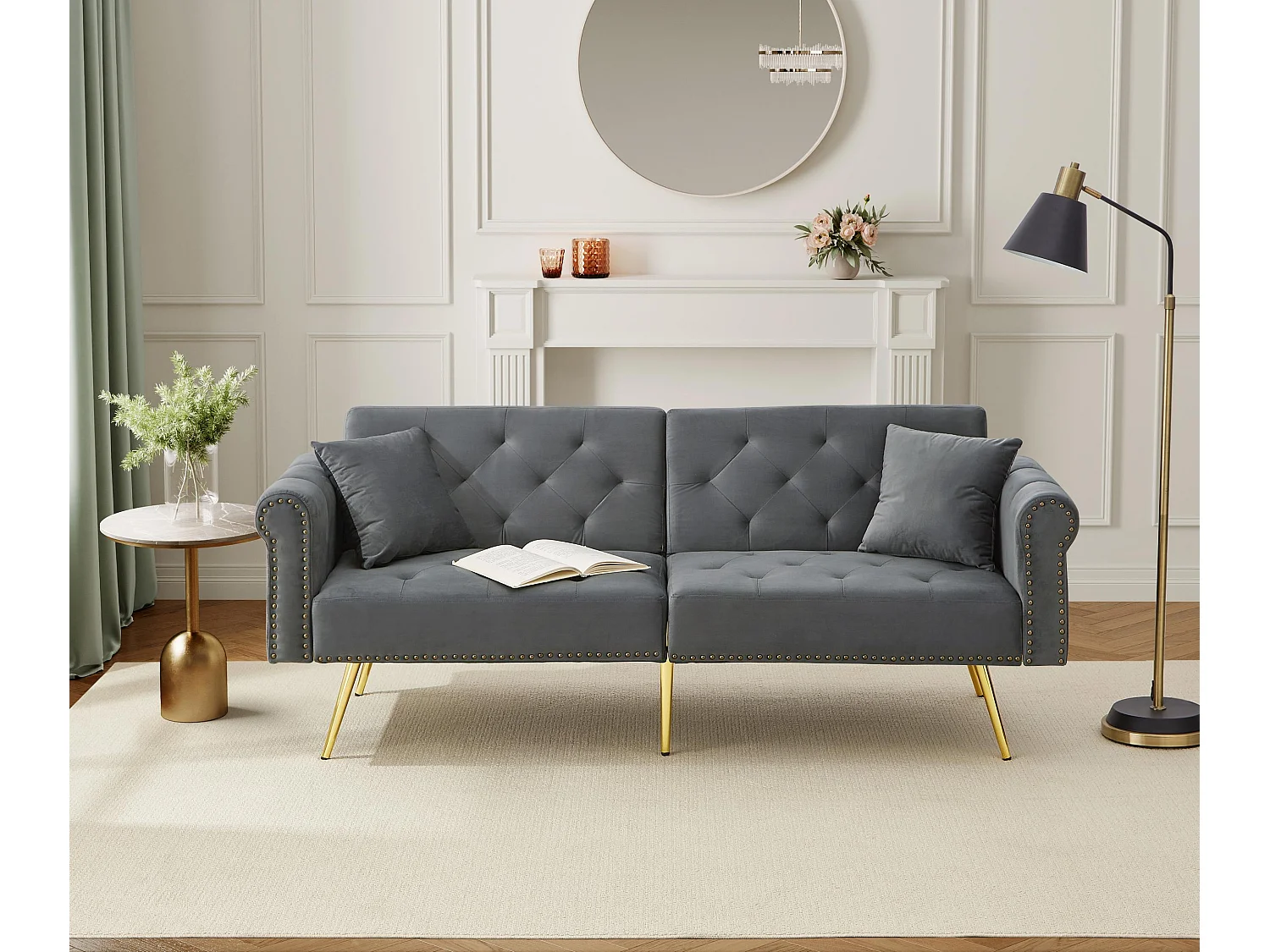 Divano contemporaneo 2 posti - Velluto - Schienale regolabile su 3 livelli - Grigio